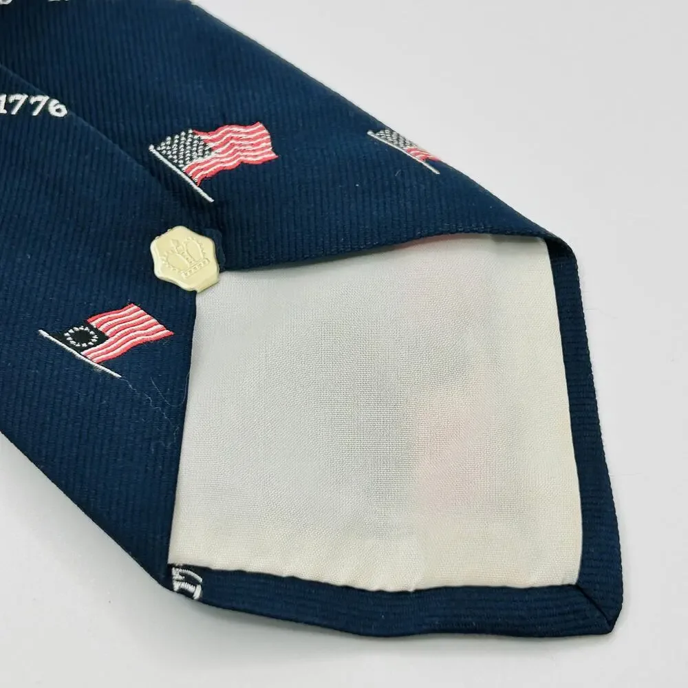 Vintage 70s Navy Blue Bicentennial 1776 1976 Polyester Necktie